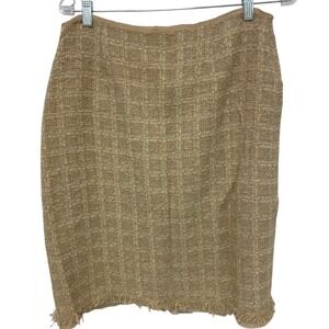 Vtg Tweed Skirt Fringe Hem CareerWear Neutral Professional  12 Teri Jon  Sparkly